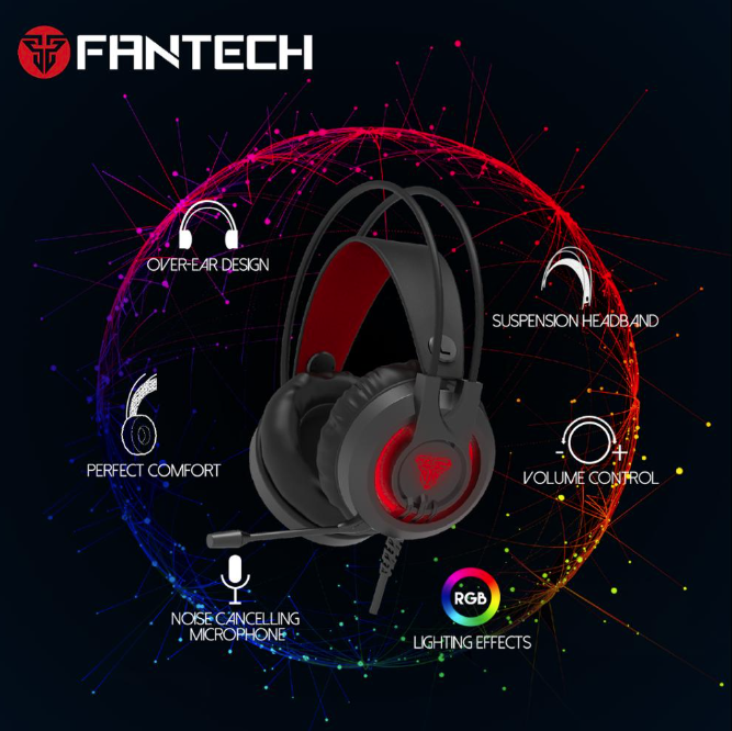 FANTECH HG20 Gaming RGB Headset with stylish RGB lighting and comfortable headband design, ideal for gaming and multimedia use.